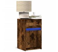 WRJENFSC Tables de Chevet 2 pcs chêne fumé 38 x 34 x 61 cm avec lumières LED RVB Pliables, Bois d'ingénierie, tiroir et Compartiment, Modernes et Robustes pour Chambre Salon
