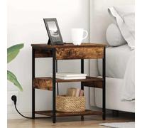 WRJENFSC Tables de Chevet 2 pcs Chêne fumé 41 x 31 x 51 cm Bois d ingénierie avec étagères Rangement et Station de Chargement pour Salon Chambre Contemporain