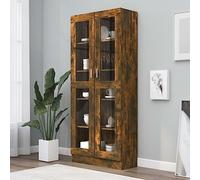 WRJENFSC Vitrine étroite haute avec portes en verre - Chêne fumé - 82,5 x 30,5 x 185,5 cm - 5 compartiments - Design élégant pour salon, bibliothèque, rangement