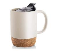 WRKFH Grande tasse à café en céramique avec couvercle et base en liège Blanc