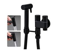 WRKMH Kit Douchette WC Noir, Laiton Douchette Toilette Un Entré et Deux Sortis Douchette WC Kit Complet avec Pulvérisateur de Bidet à 2 Fonctions, 1.2m Tuyau de Douche, Douchette Hygiénique pour WC