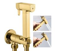 WRKMH Kit Douchette WC Or Brossé, Laiton Douchette Toilette Un Dedans Un Dehors Douchette WC Kit Complet avec Pulvérisateur Double Fonction, 1.2m Tuyau de Douche