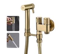 WRKMH Kit Douchette WC Or Brossé, Laiton Douchette Toilette Un Entré et Deux Sortis Douchette WC Kit Complet avec Pulvérisateur de Bidet à 2 Fonctions, 1.2m Tuyau de Douche