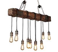 WRlight Lustre vintage style de ferme sombre poutre en bois vieilli grand lustre linéaire de l'île 10 lumières lustre éclairage éclairage de restaurant plafond nostalgie