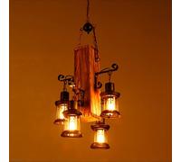 WRLYTNG Lustre en bois de style industriel rétro à l'ancienne Steamship Island Lights Rustic Edison Plafonnier Abat-jour en verre Restaurant Bar Escaliers Pendentif Lumières 4 Têtes, Hauteur Réglable