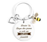 WRNZL Merci Cadeau Maitresse D'école Fin D'année Cadeau Maitresse Noel Idee Cadeaux Maîtresse Professeur Institutrice Anniversaire Paques Halloween Retraite Cadeaux Original Utile Porte Clef