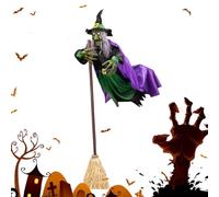 Wrohto Flying Witch Halloween Decor, Halloween Decorations Outdoor, 71 inches Magics Broom Halloween Spooky Witches, Flying Hover Witch Realistic Halloween Witch Decor, 6ft Scary Animated Witch Props