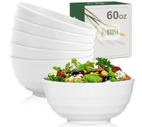 Wrova Lot de 6 bols à ramen incassables 1,7 L - Ensemble de bols en plastique réutilisables pour cuisine, passe au micro-ondes et au lave-vaissage, bols pour servir le ramen et la salade etc. - Blanc