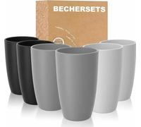 Wrova Lot de 6 gobelets en plastique réutilisables de 600 ml - Incassables - Passe au lave-vaisselle et au micro-ondes - Pour thé, lait, jus - Pierre grise