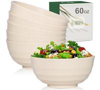 Wrova Lot de 6 grands bols de 1,7 l - Passe au micro-ondes et au lave-vaisselle, bols de service en plastique pour servir de la soupe, des flocons d'avoine, de la salade, etc. Beige