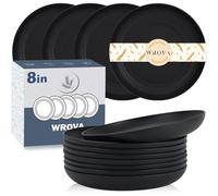 Wrova Lot de 8 assiettes à dîner en plastique incassable réutilisables de 20,3 cm, passent au lave-vaisselle et au micro-ondes, assiettes à salade légères pour enfants (noir pur)