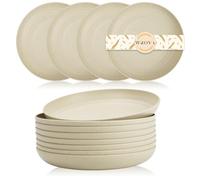 Wrova Lot de 8 assiettes en plastique incassables de 25,4 cm - Passent au lave-vaisselle et au micro-ondes - Assiettes réutilisables pour enfants - Assiettes légères pour cuisine et extérieur (beige)