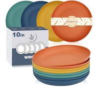 Wrova Lot de 8 assiettes en plastique incassables de 25,4 cm pour enfants/adultes, assiettes profondes - Passe au lave-vaisselle et au micro-ondes, réutilisables et légères (mélange vif)