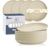 Wrova Lot de 8 assiettes plates en plastique réutilisables - 19,5 cm - Incassables - Pour beurre, collations, desserts - Passe au lave-vaisselle - Pour l'école, les mariages, les fêtes - Beige