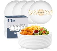 Wrova Lot de 8 grandes assiettes creuses réutilisables en plastique incassables de 27,9 cm, assiettes à salade, à fruits, passent au lave-vaisselle et au micro-ondes pour pâtés, camping, camping-car
