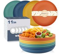 Wrova Lot de grandes assiettes en plastique incassables de 20 à 27,9 cm, passent au lave-vaisselle et au micro-ondes, grandes assiettes profondes pour la cuisine, colorées