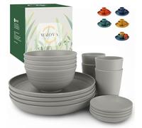 Wrova Service de table 16 pièces en plastique - Assiettes et bols pour 4 personnes - Service de table léger pour fête - Service de vaisselle en plastique réutilisable pour camping, fête et camping-car