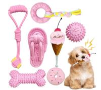 WROYGVY Lot de 7 jouets couineurs roses pour petits chiens - Jouet à mâcher pour chiot - Ensemble de jouets en corde pour chiots - Convient pour les chiens de petite et moyenne taille