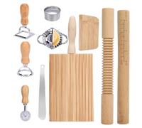 WRQIOO Lot de 10 outils de fabrication de pâtes, kit de roulement de pâtes, coupe-pâtes avec coupe-raviolis, planche à gnocchi en bois, coupe-pâtes, cadeau de cuisine fait maison pour les amateurs de