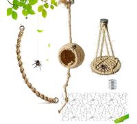 WRQIOO Lot de 15 araignées à sauter pour terrarium, accessoires magnétiques, hamacs verticaux en jute et à suspendre, nid en corde de chanvre naturel, 6 bandes en mousse, balançoire d'escalade