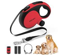 WRSOMIT Laisse rétractable pour chien avec câble anti-mastication, robuste de 7,9 m, pour chiens de petite, moyenne et grande taille, jusqu'à 50 kg, 360°, sans nœuds, frein à une main (rouge)