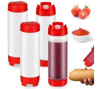 Wrtysully 4 Bouteilles Compressibles Rechargeables de 20 Oz, Embout en Plastique Inversé, Grand Distributeur de Valve, Bouteille Compressible pour Condiments
