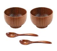 Wrtysully 4 Pièces Bol Fait par La Main en Bois et Cuillère pour Le Riz Servant La Vaisselle DE Cuisine à