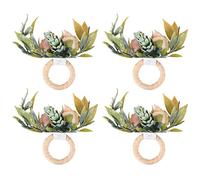 Wrtysully Lot de 4 Ronds de Double Rose, Ronds de Fleur Rose avec Baies et Feuilles Porte-Anneaux de Faits à la Main