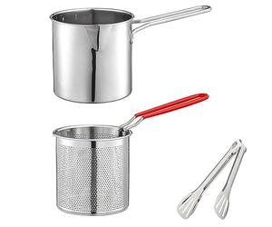 Wrtysully Marmite à Frire Marmite à Frire Japonaise Tempura Marmite à Frire en Acier Inoxydable avec Passoire Panier Pince pour Frites Poulet