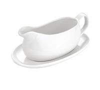 Wrtysully Saucière et Soucoupe 14 Oz, Saucière en Céramique avec Plateau pour Vinaigrettes, Lait, Sauces Chauffantes, Crème, Bouillon, Blanc Facile à Installer et à Utiliser