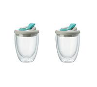 Wrtysully Tasse à Eau en Verre à Double Paroi avec Couvercle Anti-Fuite - Tasse à Café Isotherme Transparente pour Lait, Thé, Jus de Fruits Bleu