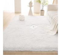 WRUIJIO Tapis Moderne 180 x 220 cm Pelucheux Tapis Ultra Doux Extra Large, Moelleux et Moderne pour Chambre avec Dessous Antidérapant, Blanc