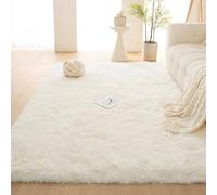 WRUIJIO Tapis Moderne 240 x 260 cm Pelucheux Tapis Ultra Doux Extra Large, Moelleux et Moderne pour Chambre avec Dessous Antidérapant, Couleur Crème