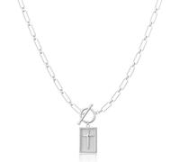 Wryhaul Collier chaîne trombone pendentif croix getoverfinish, plaqué or et argent 14 carats, délicat fermoir à bascule rectangle croix breloque collier trombone (Argent)