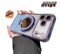 WRYHAUL Gradient Glitter Holder Makeup Mirror Protective Case for iPhone 17/16/15 Series, 2026 New Magnetic Kickstand Glitter Case with Camera Protector and Invisible Stand (15Pro,Blue)
