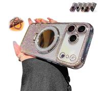 WRYHAUL Gradient Glitter Holder Makeup Mirror Protective Case for iPhone 17/16/15 Series, 2026 New Magnetic Kickstand Glitter Case with Camera Protector and Invisible Stand (16Pro,Silver)