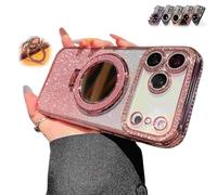 WRYHAUL Gradient Glitter Holder Makeup Mirror Protective Case for iPhone 17/16/15 Series, 2026 New Magnetic Kickstand Glitter Case with Camera Protector and Invisible Stand (17Pro-Max,Pink)