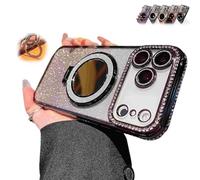 WRYHAUL Gradient Glitter Holder Makeup Mirror Protective Case for iPhone 17/16/15 Series, 2026 New Magnetic Kickstand Glitter Case with Camera Protector and Invisible Stand (17-Air,Black)