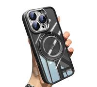 WRYHAUL Lekcase for iPhone 17 Series 360° Magnetic Case with Rotating Stand, Anti-Fall Transparent Bracket Case with Magnetic O Ring Invisible Stand (17 Pro-Max,Black)