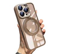 WRYHAUL Lekcase for iPhone 17 Series 360° Magnetic Case with Rotating Stand, Anti-Fall Transparent Bracket Case with Magnetic O Ring Invisible Stand (16,Gold)