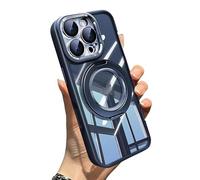 WRYHAUL Lekcase for iPhone 17 Series 360° Magnetic Case with Rotating Stand, Anti-Fall Transparent Bracket Case with Magnetic O Ring Invisible Stand (16 Pro,Blue)