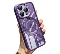 WRYHAUL Lekcase for iPhone 17 Series 360° Magnetic Case with Rotating Stand, Anti-Fall Transparent Bracket Case with Magnetic O Ring Invisible Stand (14 Pro-Max,Purple)