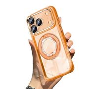 WRYHAUL Lekcase for iPhone 17 Series 360° Magnetic Case with Rotating Stand, Anti-Fall Transparent Bracket Case with Magnetic O Ring Invisible Stand (17 Pro-Max,Orange)