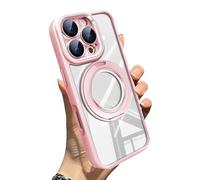 WRYHAUL Lekcase for iPhone 17 Series 360° Magnetic Case with Rotating Stand, Anti-Fall Transparent Bracket Case with Magnetic O Ring Invisible Stand (15,Pink)