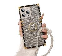 WRYHAUL Snowdoves-TM Sparkle Crystal Bracelet for iPhone Case, Clear Diamond Glitter Bling Sparkle Case, Four Corners Electroplated Magnetic Stand Protective Cover (15 Pro-Max,Gray)
