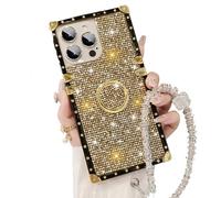 WRYHAUL Snowdoves-TM Sparkle Crystal Bracelet for iPhone Case, Clear Diamond Glitter Bling Sparkle Case, Four Corners Electroplated Magnetic Stand Protective Cover (17 Pro,Gold)