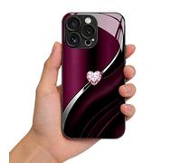 WRYHAUL Sparkling Heart Hard Case for iPhone 17/16/15, Curve Double Heart Hard Case Tempered Glass Phone Case, Full-Coverage Drop Protection Phones Cases (16Pro,A)