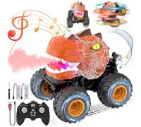 Wrymish Voiture Télécommandée Enfant, Monster Truck, Dinosaure Jouet Enfant 3 4 5 6 7 8 9 Ans, Dinosaure Telecommandé Camion avec Lumière LED, Cadeaux d'anniversaire de Noël pour Garçon Fille(Orange)