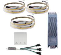 WS2811 Cob Coulant Eau Courante Bande LED Lumière Course Cheval Chasse Bande Télécommande sans Fil DC24V Puissance 20m 10m Kit Complet (3x5M Strip + 1x Contrôleur + 1x Power, 4000K)