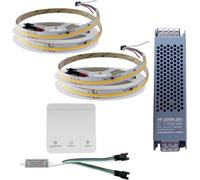 WS2811 Cob Coulant Eau Courante Bande LED Lumière Course Cheval Chasse Bande Télécommande sans Fil DC24V Puissance 20m 10m Kit Complet (2x5M Strip + 1x Contrôleur + 1x Power, 3000K)